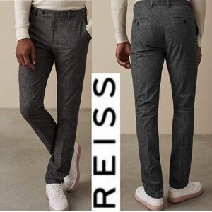 Reiss Equator Tailored Trousers Textured Slim Dress Pants Dark Grey 32
